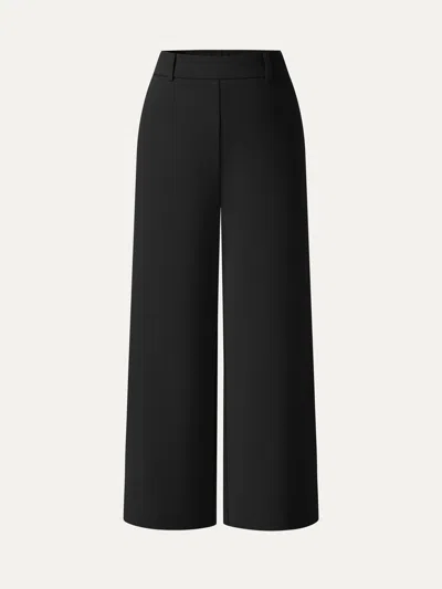 Oglmove Not-see-thru Mid Rise Cropped Wide Leg Pants With Pockets In Black
