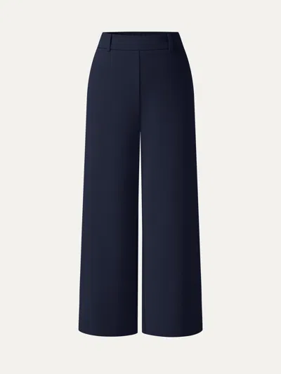Oglmove Not-see-thru Mid Rise Cropped Wide Leg Pants With Pockets In Blue