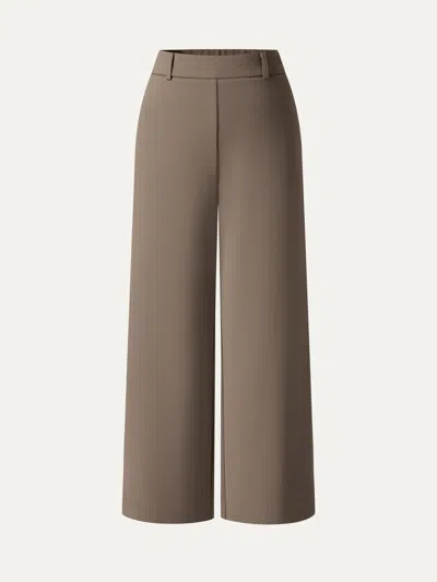 Oglmove Not-see-thru Mid Rise Cropped Wide Leg Pants With Pockets In Brown