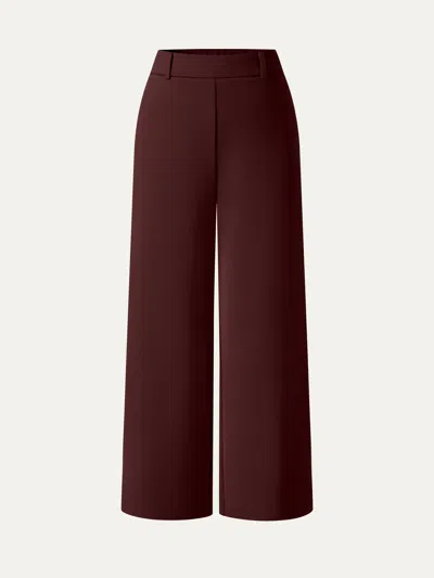 Oglmove Not-see-thru Mid Rise Cropped Wide Leg Pants With Pockets In Burgundy