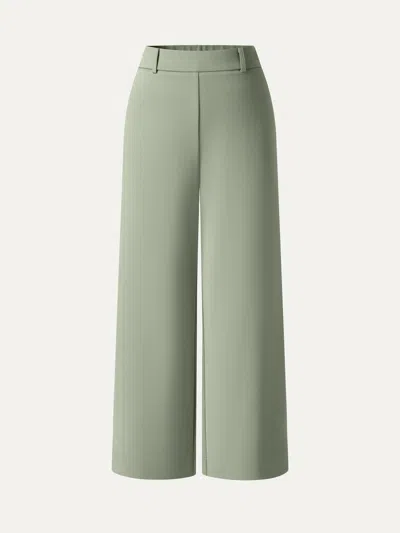 Oglmove Not-see-thru Mid Rise Cropped Wide Leg Pants With Pockets In Green