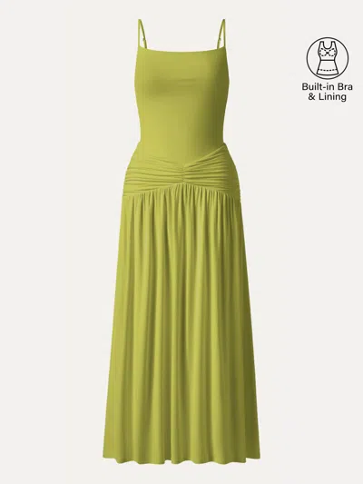 Oglmove Not-see-thru Spaghetti Gathered Maxi Bra Dress