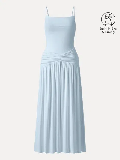 Oglmove Not-see-thru Spaghetti Gathered Maxi Bra Dress