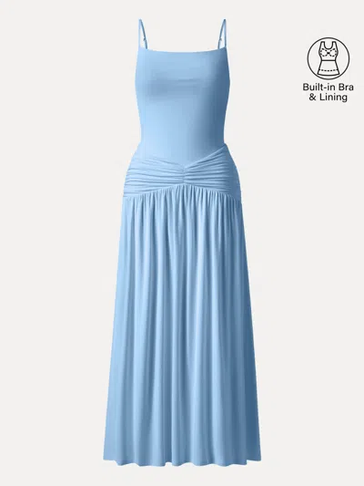 Oglmove Not-see-thru Spaghetti Gathered Maxi Bra Dress In Blue