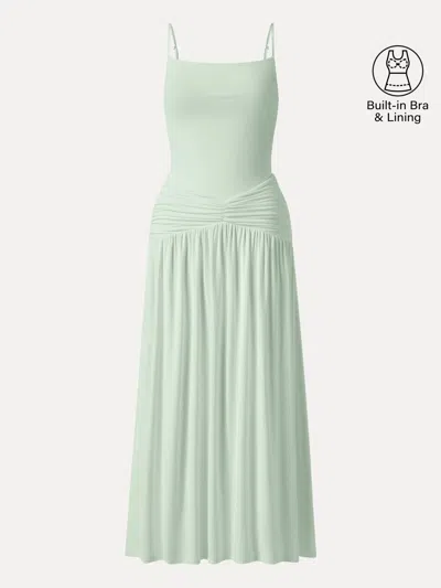 Oglmove Not-see-thru Spaghetti Gathered Maxi Bra Dress In Multi
