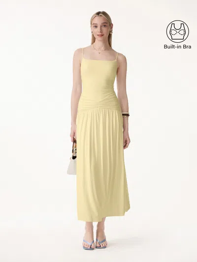 Oglmove Not-see-thru Spaghetti Maxi Bra Dress In Butter Yellow