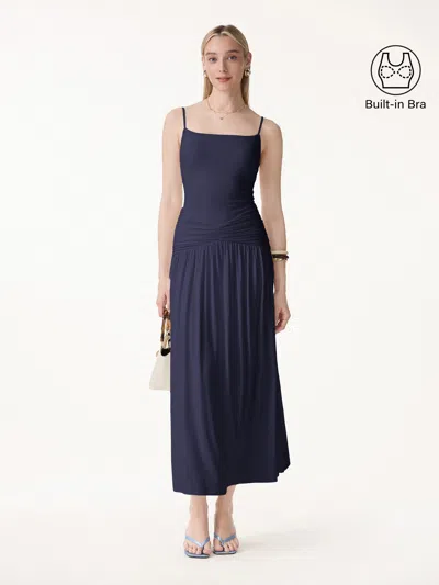 Oglmove Not-see-thru Spaghetti Maxi Bra Dress In Midnight Navy