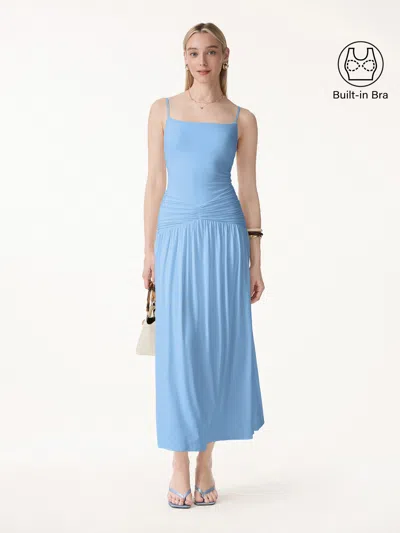 Oglmove Not-see-thru Spaghetti Maxi Bra Dress In Placid Blue