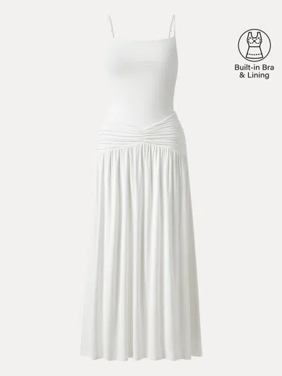 Oglmove Not-see-thru Spaghetti Maxi Bra Dress In Pure White