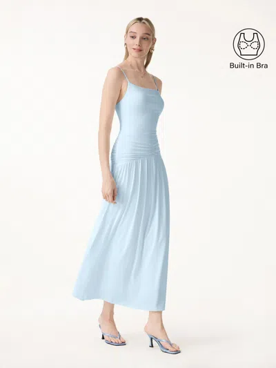 Oglmove Not-see-thru Spaghetti Maxi Bra Dress In Sky Glass