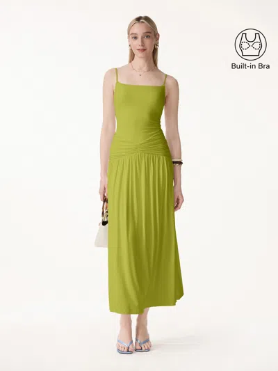 Oglmove Not-see-thru Spaghetti Maxi Bra Dress In Sprout Green