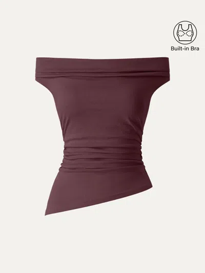 Oglmove Off Shoulder Cotton-linen Gathered New Airy Bra Tank In Red