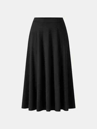 Oglmove Office Staple Ponte High-rise Circle Midi Skirt With Pockets In Pure Black