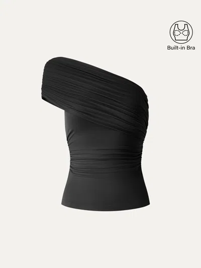 Oglmove One Shoulder Gathered Bra Top In Black