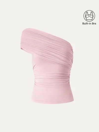 Oglmove One Shoulder Gathered Bra Top In Pink
