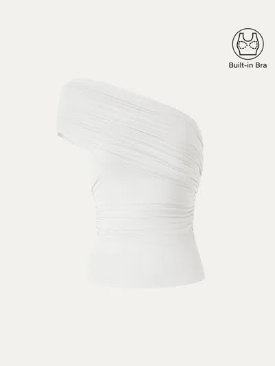 Oglmove One Shoulder Gathered Bra Top In White