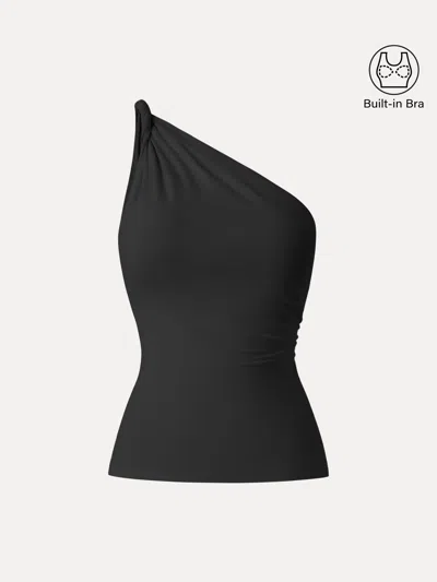 Oglmove One Shoulder Twisted Bra Tank In Black