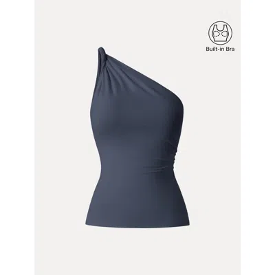 Oglmove One Shoulder Twisted Bra Tank In Blue