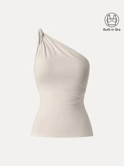 Oglmove One Shoulder Twisted Bra Tank In Gray