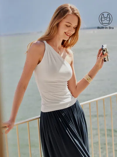 Oglmove One Shoulder Twisted Bra Tank In White