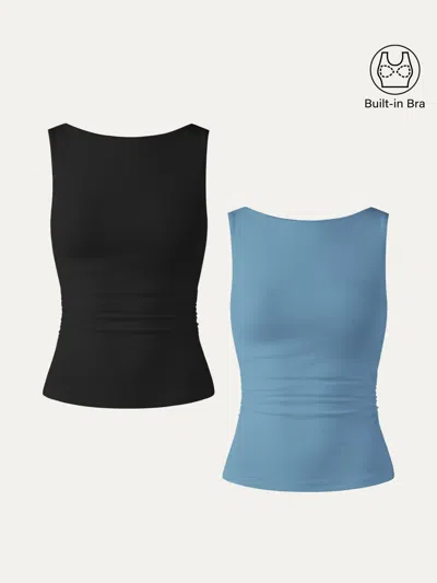 Oglmove Open Back Bra Tank In Black/dusk Blue