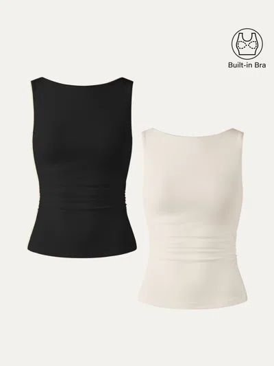 Oglmove Open Back Bra Tank In Black/gardenia