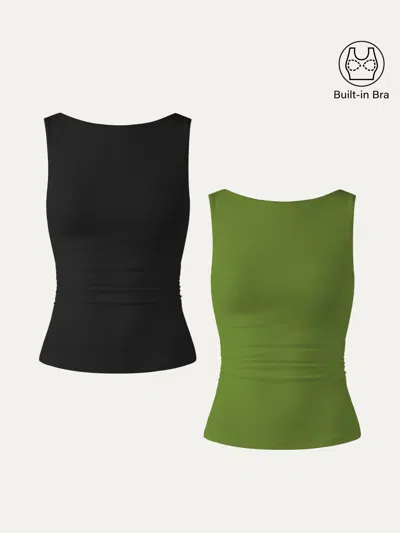 Oglmove Open Back Bra Tank In Black/peridot