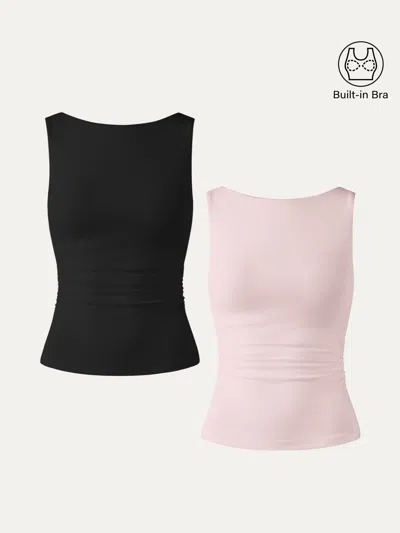 Oglmove Open Back Bra Tank In Black/powder Pink