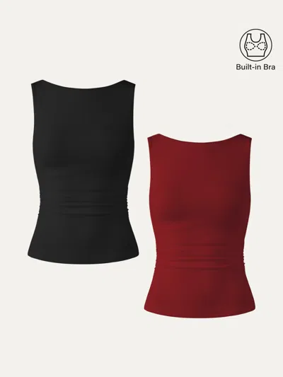 Oglmove Open Back Bra Tank In Black/retro Red