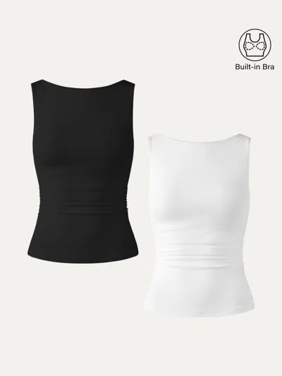 Oglmove Open Back Bra Tank In White/black