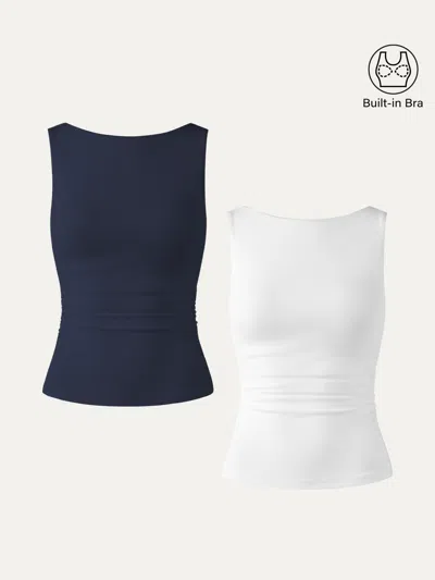 Oglmove Open Back Bra Tank In White/navy