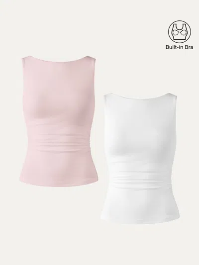 Oglmove Open Back Bra Tank In White/powder Pink