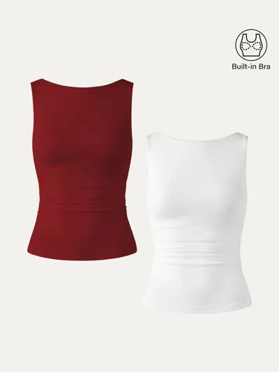 Oglmove Open Back Bra Tank In White/retro Red