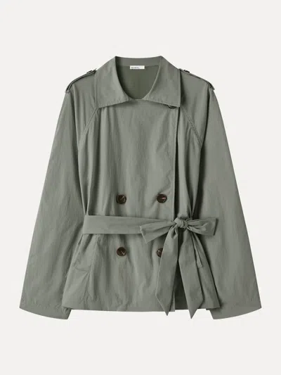 Oglmove Packable Water-repellent Peak Collar Trench Jacket With Pockets In Dry Sage Green