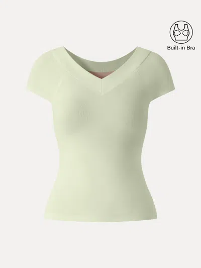 Oglmove Pantive Essential V-neck Cap Sleeve Summer Bra Tee In Green