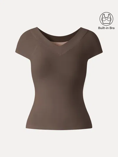 Oglmove Pantive Essential V-neck Cap Sleeve Summer Bra Tee In Green