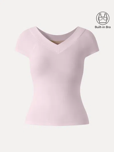 Oglmove Pantive Essential V-neck Cap Sleeve Summer Bra Tee In Pink
