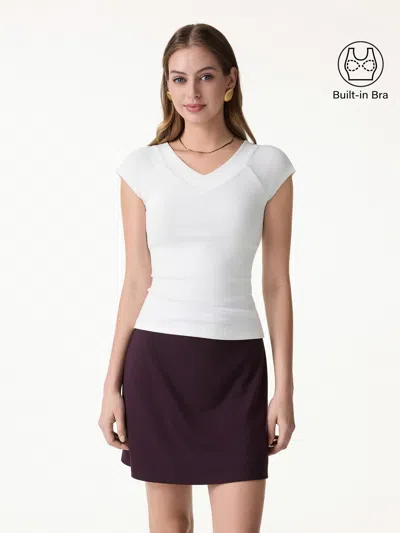 Oglmove Pantive Essential V-neck Cap Sleeve Summer Bra Tee In White