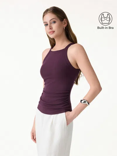 Oglmove Plantive Chic Square Neck Ruched Rib Bra Tank