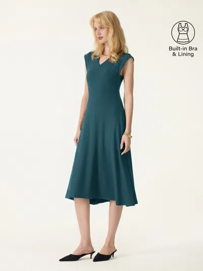 Oglmove Plantive Flowy V-neck Flared A-line Midi Bra Dress In Blue