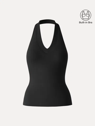 Oglmove Plantive Halter Neck Open Back Bra Tank In Black