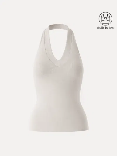 Oglmove Plantive Halter Neck Open Back Bra Tank In White