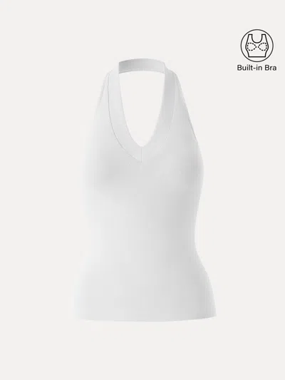 Oglmove Plantive Halter Neck Open Back Bra Tank In White