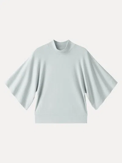 Oglmove Plantive Mockneck Batwing Short Sleeve Top In Blue