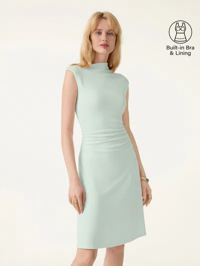 Oglmove Plantive Mockneck Ruched Summer Flared A-line Bra Dress