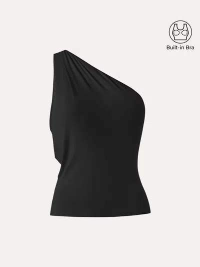 Oglmove Plantive One Shoulder Cropped Bra Top In Black