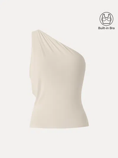 Oglmove Plantive One Shoulder Cropped Bra Top In Neutral