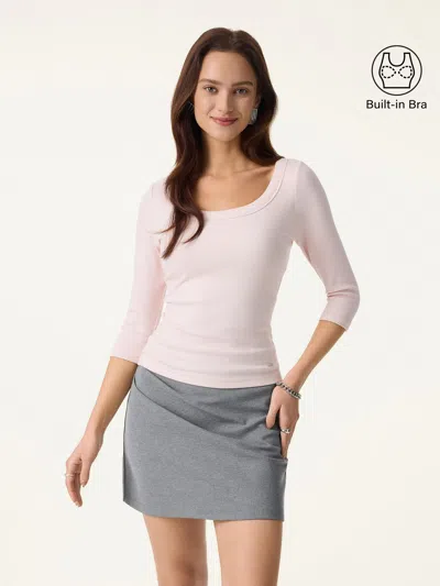 Oglmove Plantive U-neck 3/4 Sleeves Bra Top In Pink