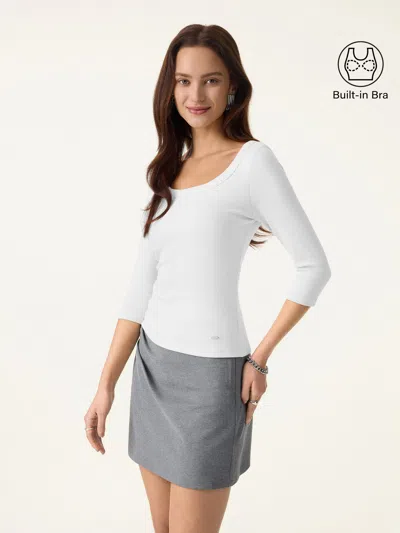 Oglmove Plantive U-neck 3/4 Sleeves Bra Top In White