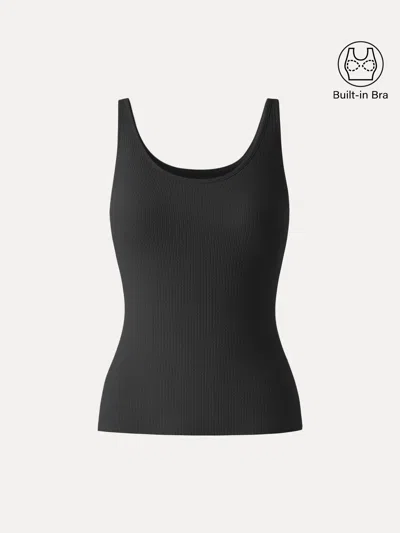 Oglmove Pointelle Essential U-neck Bra Tank In Black